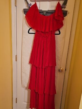 Red Tiered Ruffle Maxi Dress